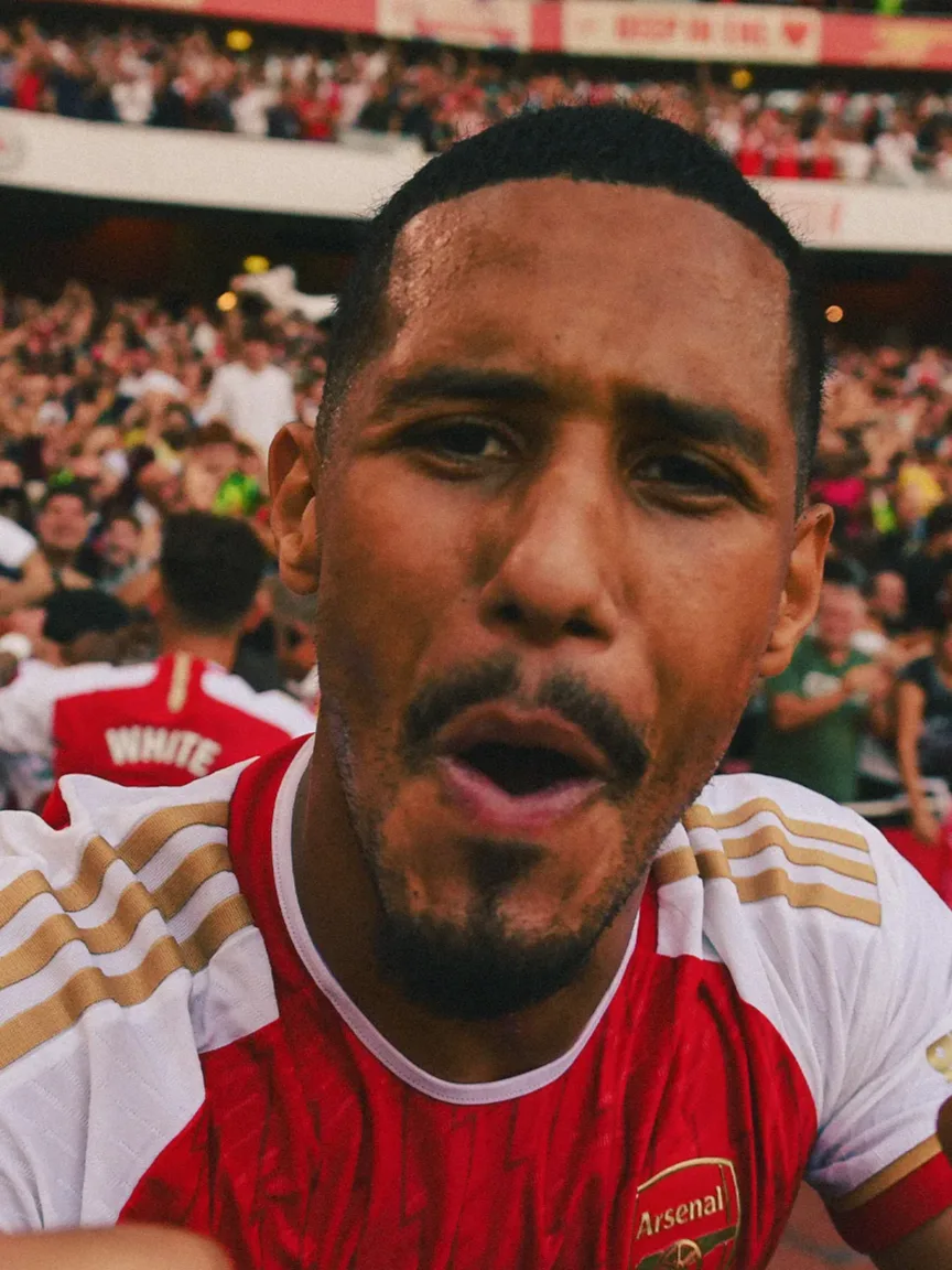 Saliba is celebrating a goal vs. man united